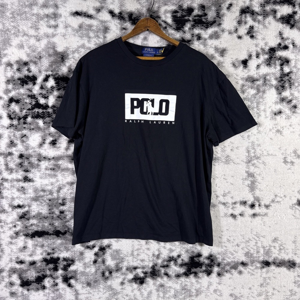 Polo Ralph Lauren Shirt Mens Size Large Black Chest Graphic Comfort Casual
